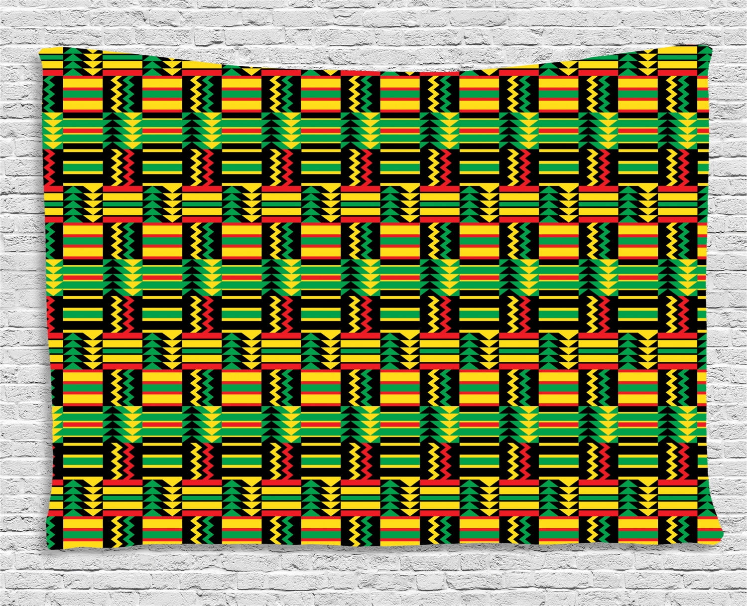 Kente Pattern Tapestry, Tribal Kenya Nigeria Design with Lively Cultural Colors Abstract 