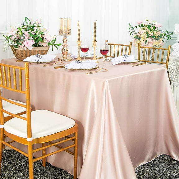 Wedding Linens Inc. 90" x 156" Satin Rectangular Table Cover Tablecloth - Blush Pink