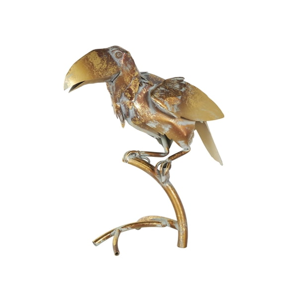 DecMode 16" Patina Parrot Garden Sculpture with Branch Stand