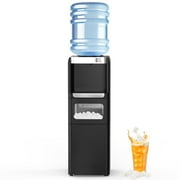 Crzoe Water Dispenser with Ice Maker Function, Top Loading Hot and Cold Water Cooler for 5 Gallon Bottle - Includes Child Safety Lock - Water Machine for Home, Office, Garage - Black