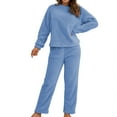 thumbnail image 2 of SWSMCLT Women's Cute Fuzzy Pajama Set Warm Warm 2 Piece Winter Soft Long Sleeve Fleece Stretchy Comfy Casual Pant Blue Medium, 2 of 4