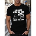 thumbnail image 1 of Summer Men's Short Sleeve I Make Fish Come Print T-shirt Top, 1 of 5