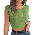 thumbnail image 1 of AherBiu Crop Tops pour Femmes Été Tricoté Crochet Couleur Unie Col Rond Manches Courtes Coupe Ample Pulls Tees, 1 of 5