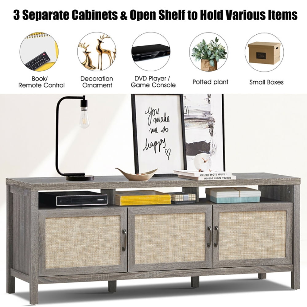 Finihen TV Stand, TV Cabinet, Universal TV Stand Entertainment Media Center for TV's up to 65 Inch, Media Entertainment Center with Storage, for Living Room, Bedroom, Gray