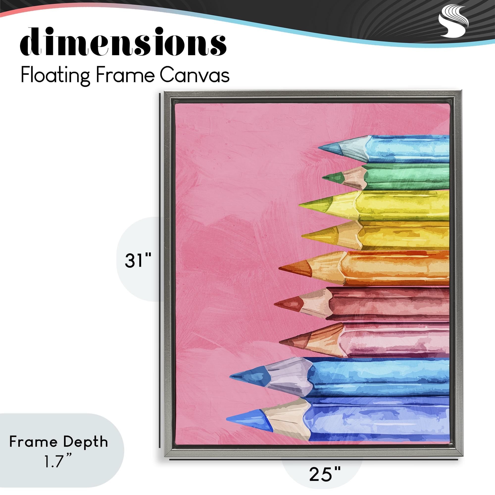 Stupell Industries Vibrant Pencils on Pink Gray Framed Floater Canvas Wall Art, design by Kim Allen