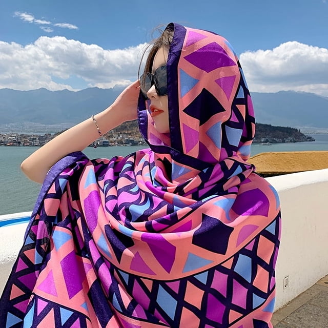 Nvzi Bufanda de moda Bufanda con estampado floral Bufandas ligeras Primavera Verano, D