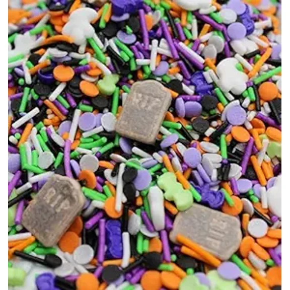 Halloween Cemetary & Ghost Sprinkles 8 Ounce Bag-Spooky Hard Candy For Day of The Dead Candy Buffet-Rest In Peace