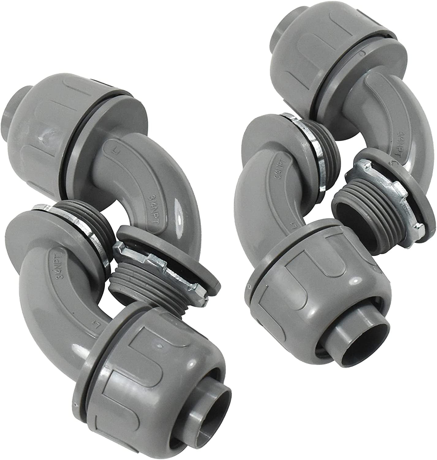 HQRP 4Pack 3/4Inch Nonmetallic Plastic Liquid Tight Connector 90 Degree Electrical Conduit