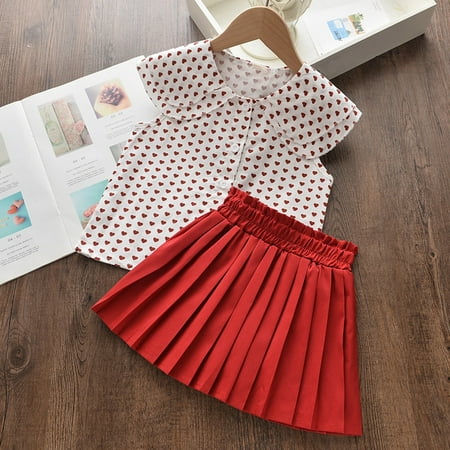 

Hunpta Skirt T-shirt Kids Sleeveless outfit Clothes Set Baby Top+Folding Print Girls Girls Outfits&Set