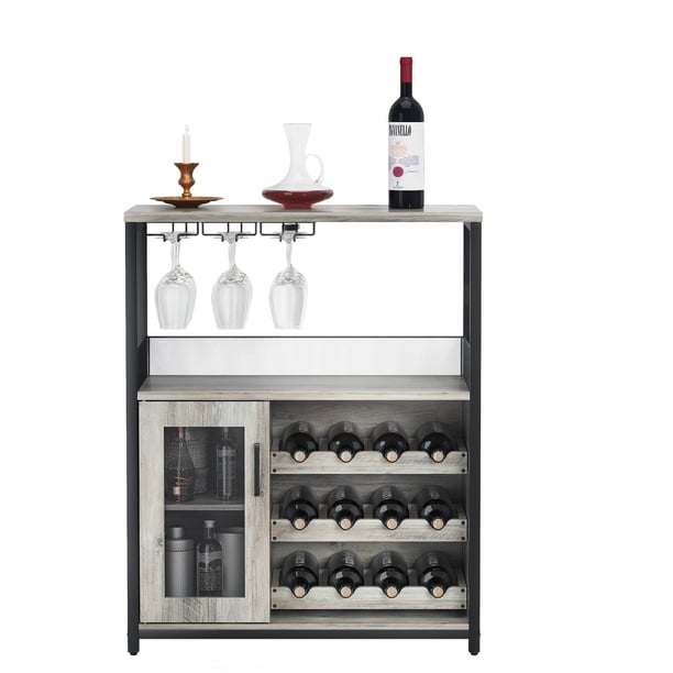 Gabinete de bar con estante para vino removible, mueble buffet para licor, aparador gris para bar