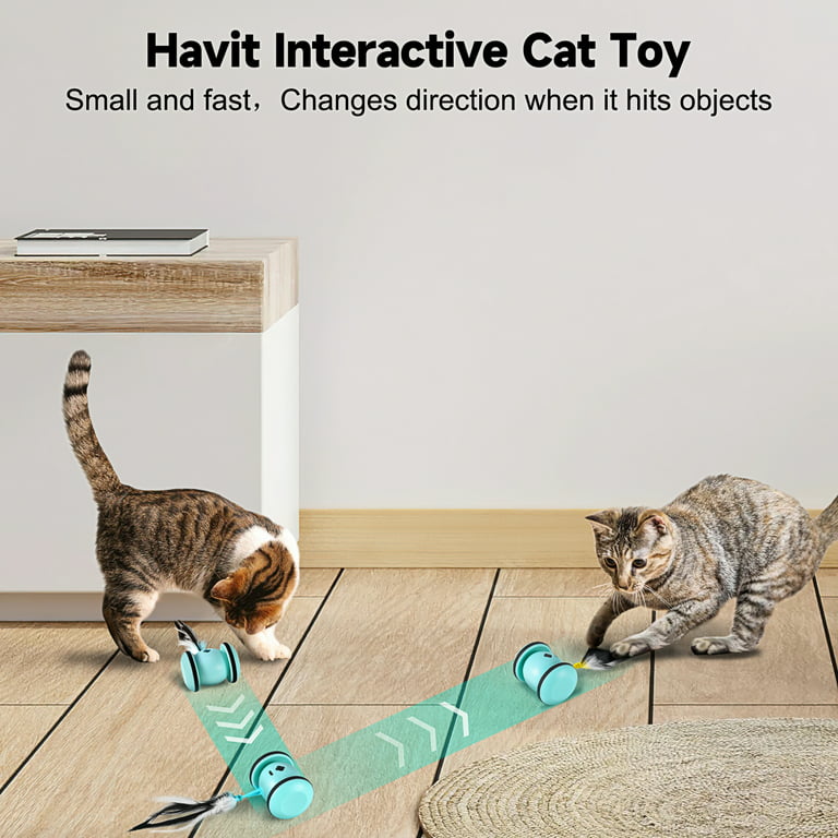 TOPETZON Interactive Cat Toys for Indoor Cat Feather Toys,Automatic Pet  Exercise Toys,Electronic Moving Tumbler Cat Toys for Play Kitten, Battery
