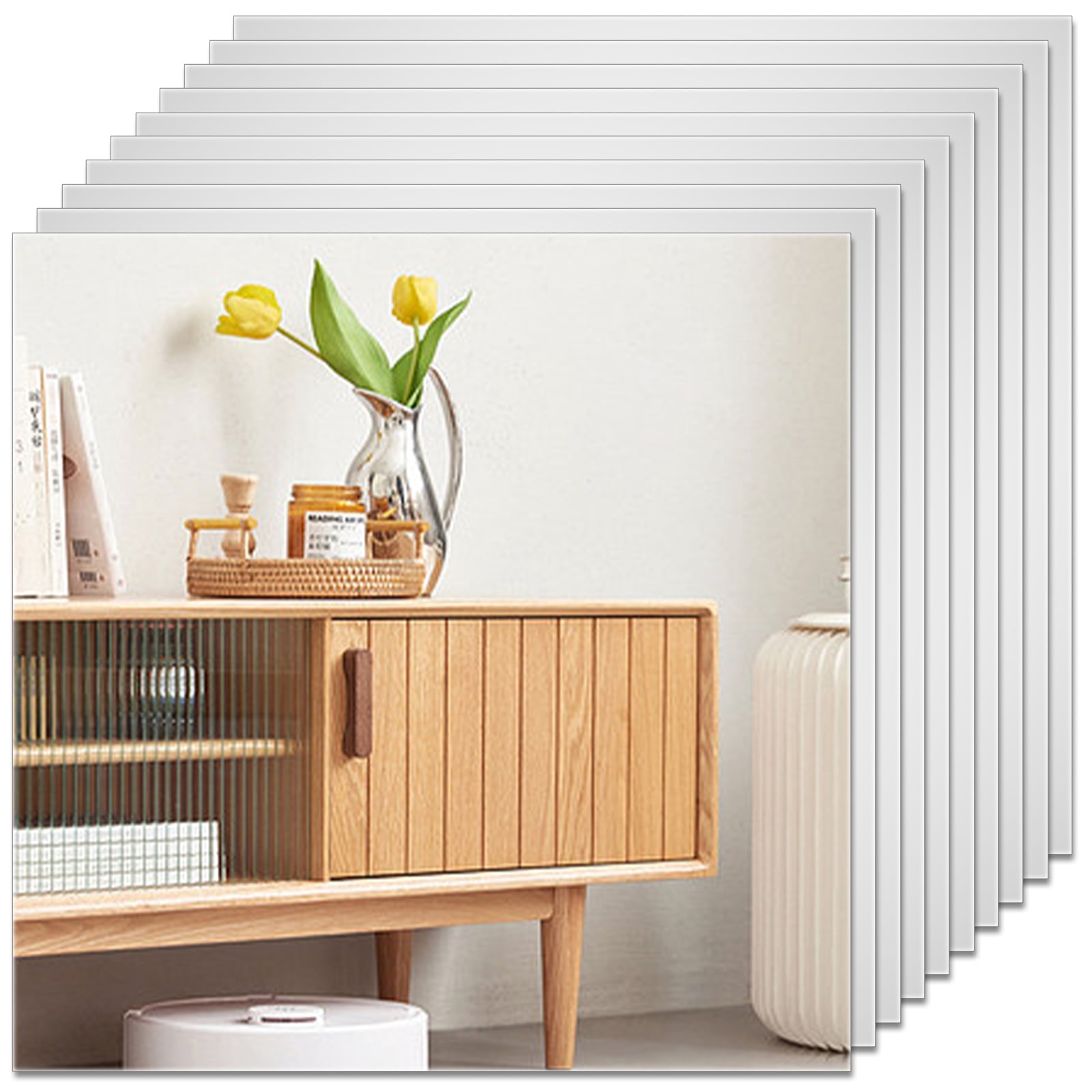 EUWBSSR 20Pcs Mirror Sheets Non Glass Mirror 12inch Flexible Mirror Sheets Tiles Mirror Stickers Wall Decor Mirror for Home Bedroom Closet Bathroom