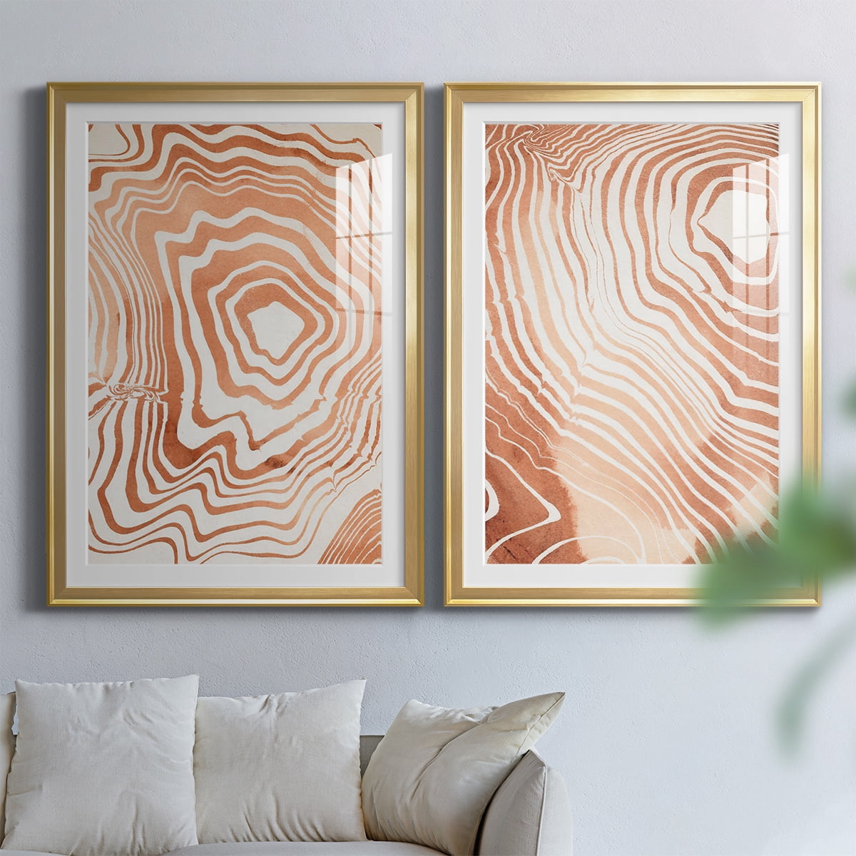 Wexford Home Wood Grain Suminagashi I Premium Framed Print, 26.5" x 36.5" - Ready to Hang, Gold (Set of 2)