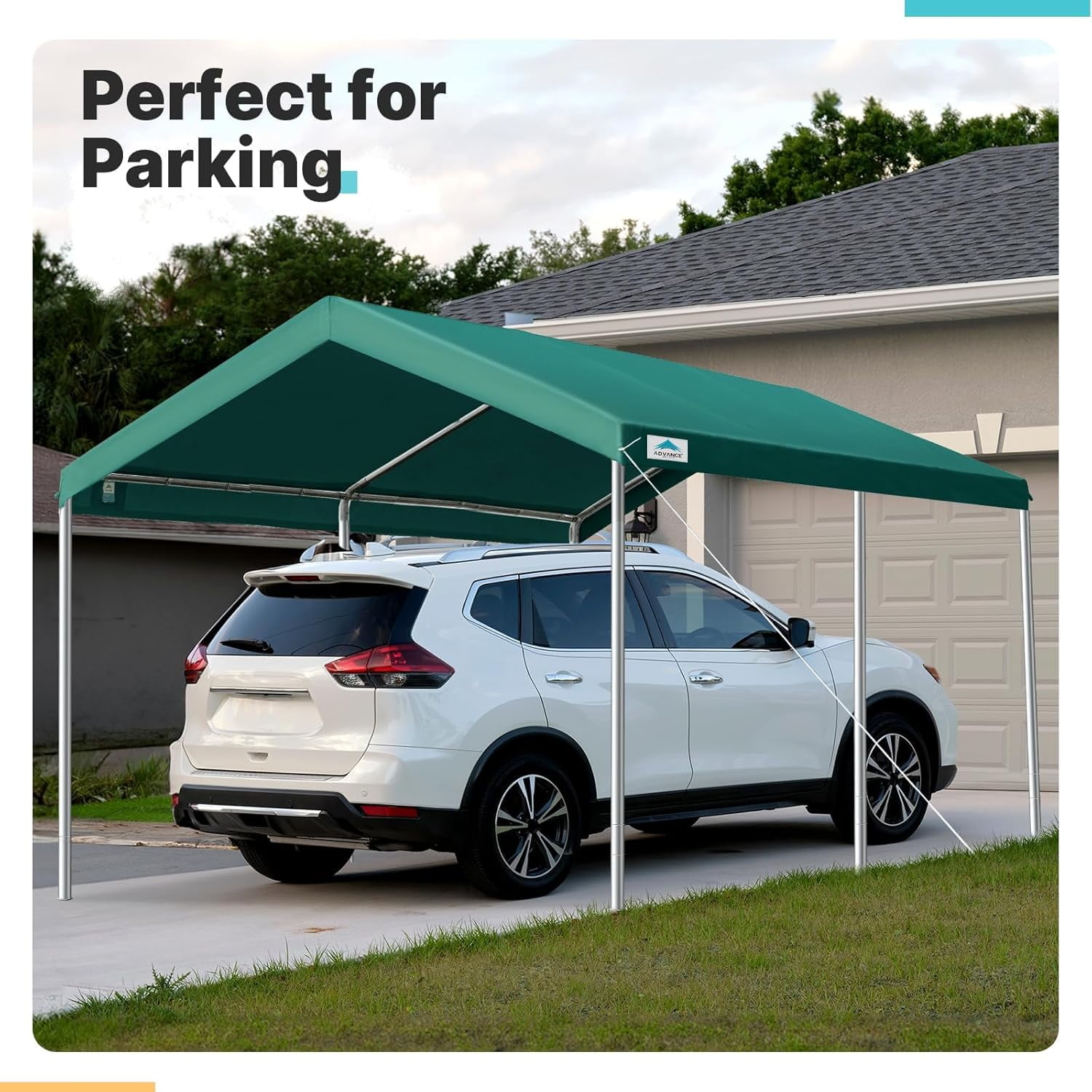 ADVANCE OUTDOOR 10x15 ft Carports Heavy Duty Car Canopy Garage Party Tent Boat Shelter, Adjustable Height from 9.5 ft to 11 ft, Green