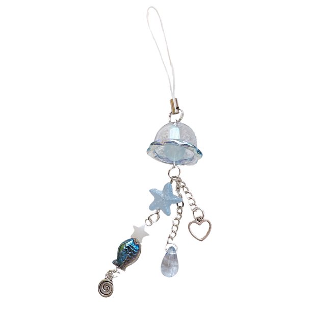 Llavero colgante de campanilla de viento con forma de estrella de mar de plástico, pequeño adorno para bolso, accesorio para auriculares, cadena para teléfono, bolso, mochila, hogar, ventana, puerta,