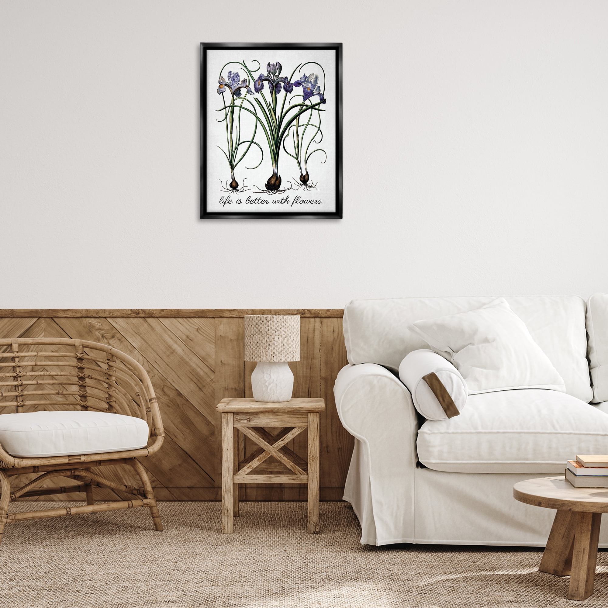 Stupell Industries Better With Flowers Botanical & Floral Painting Black Floater Framed Art Print Wall Art, 25 x 31