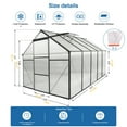 thumbnail image 2 of Kosynda 6' x 10' Polycarbonate Greenhouse with Double Door and Anchor, Aluminum Heavy Duty Walk-in Green Houses Kit with Rain Gutter and Roof Vent for Outdoor Backyard Garden in All Season, Black, 2 of 8