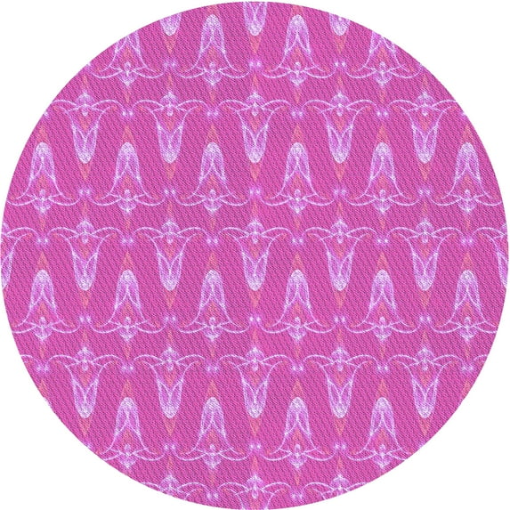 Ahgly Company Machine Washable Indoor Round Transitional Fuchsia or Magenta Purple Area Rugs, 3' Round