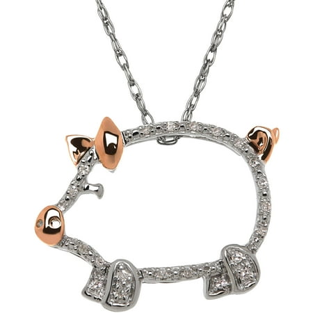 Duet .06 Carat T.W. Diamond Sterling Silver and 14kt Pink Gold Pig Pendant, 18