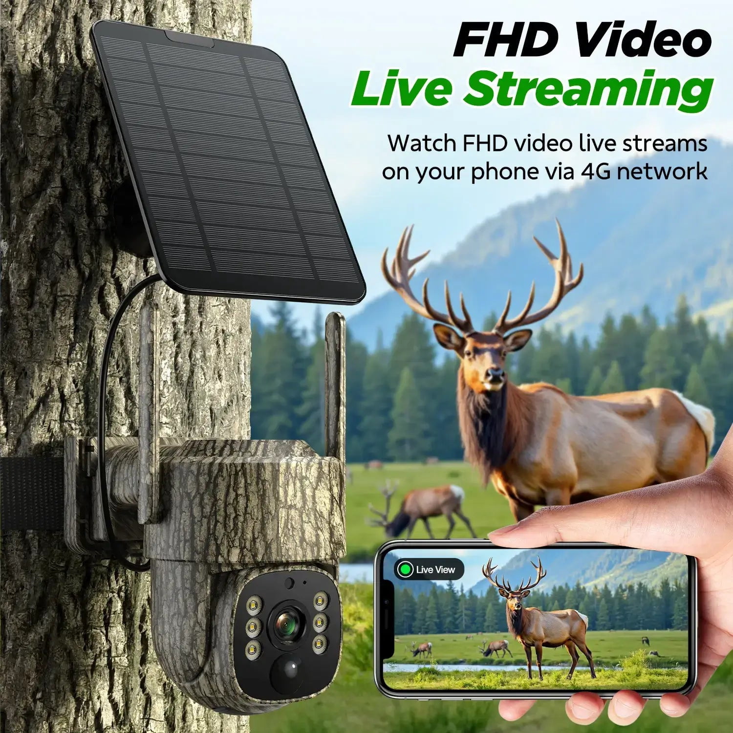 CAMPARK Cellular Trail Camera Solar 2.5K Hunting Deer Game Camera with Night Vision Motion Activated Waterproof IP66 Auto-Tracking 360 Degree 4G Live Feed for Farm Security Cameras No wifi Needed