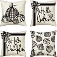 thumbnail image 2 of Modern Farmhouse Fall Pillow Covers 18x18 Set of 4 Hello Pumpkin Fall Outdoor Pillows Decorative Throw Pillows Cases Autumn Decor Black Vertical Stripe Thanksgiving, 2 of 7