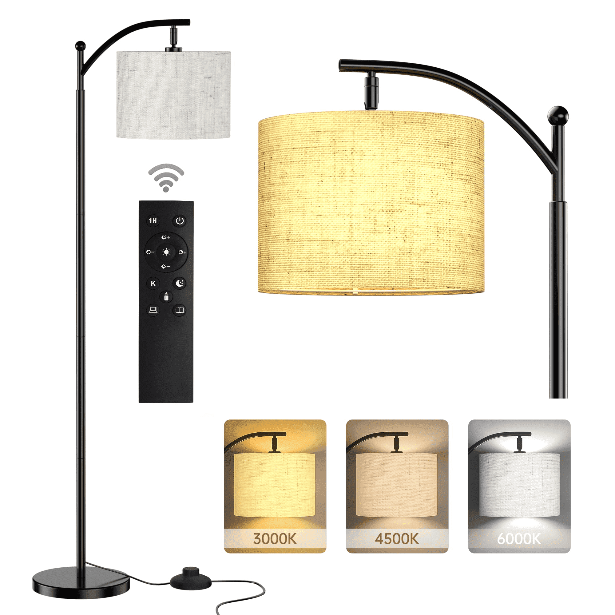 Hadineen Arc Floor Lamp with Remote Control, Black