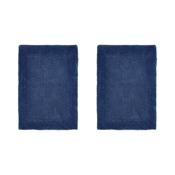 Better Trends 2 Piece Premium Bathroom Rug Set 100% Cotton Soft Tufted Reversible Bath Rug Water absorbent Bath Mat Ideal for Bathroom Shower and Tub Use, Edge Collection Navy (17" x 24" | 17" x 24")