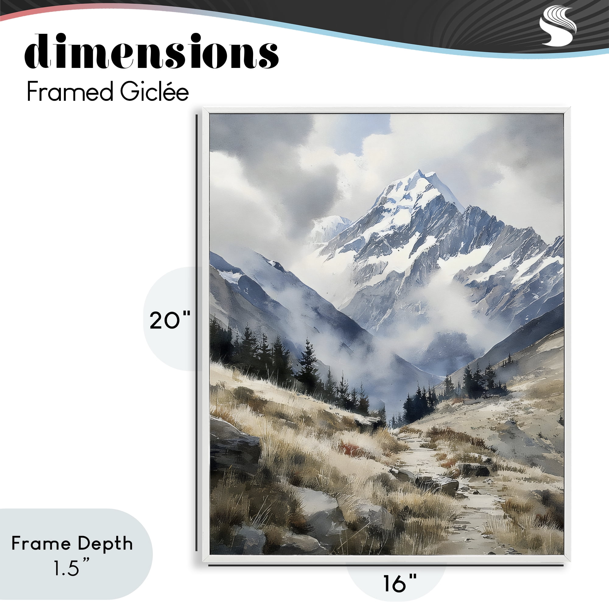 Stupell Industries Snow Caps Mountain Peaks White Framed Giclee Art, design by Franklyn Gregory