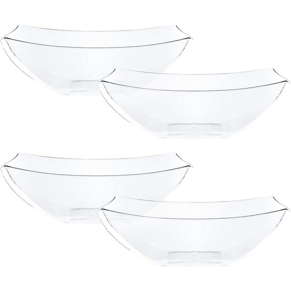 PLASTICPRO 32 Oz Disposable Serving Bowls Clear Plastic Square Snack Bowls, 4-Pack