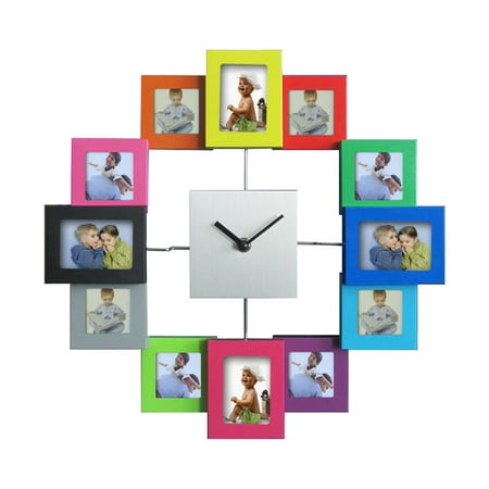 Image of 14 Inch Photo Frame Fashion Clock Metal Photo Frame Wall Clock Color Paint Aluminum Frame Clock without Battery (Multicolor)