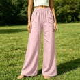 thumbnail image 6 of Ynynloco 100%Cotton Wide Leg Pants for Women Flowy Palazzo Drawstring Elastic Waist Trousers with Pockets Vacation Clothes, 6 of 7