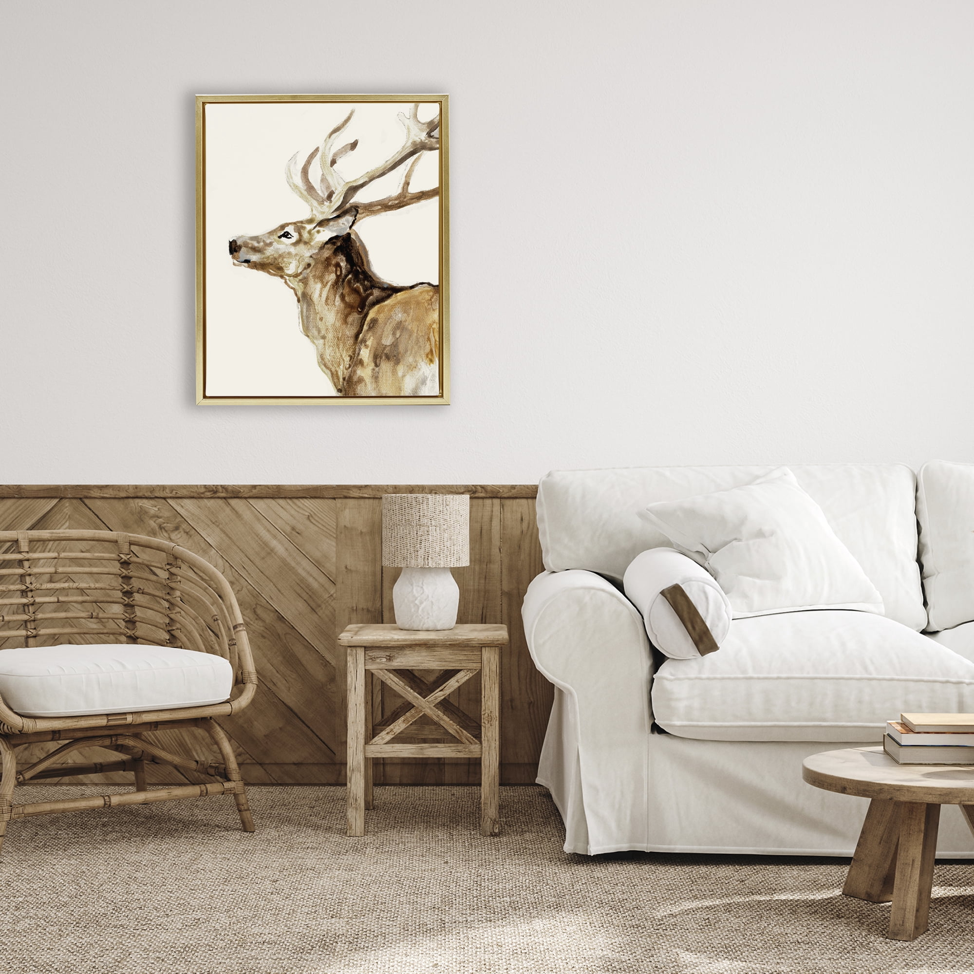 Stupell Industries Deer Portrait Profile View Gold Framed Floater Canvas Wall Art, design by Lorenzo Collective