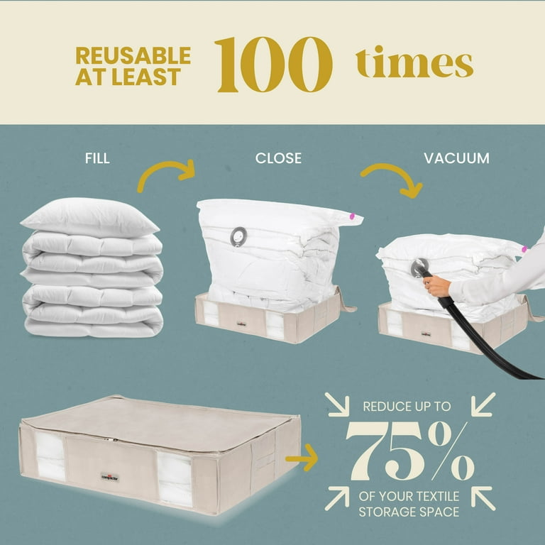 Compactor Space Saving Semi Rigid Under Bed Vacuum Storage Box Size Large 145 Litre 65 x 45 x 15.5cm Palma Range Grey White RAN10274