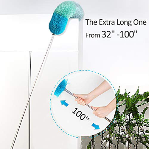 2 Packs Extendable Stainless Steel Pole BOOMJOY Microfiber Duster Set with Extension Small 32 Green Scratch-Resistant Cover Large 100 Washable Detachable Bendable Head 