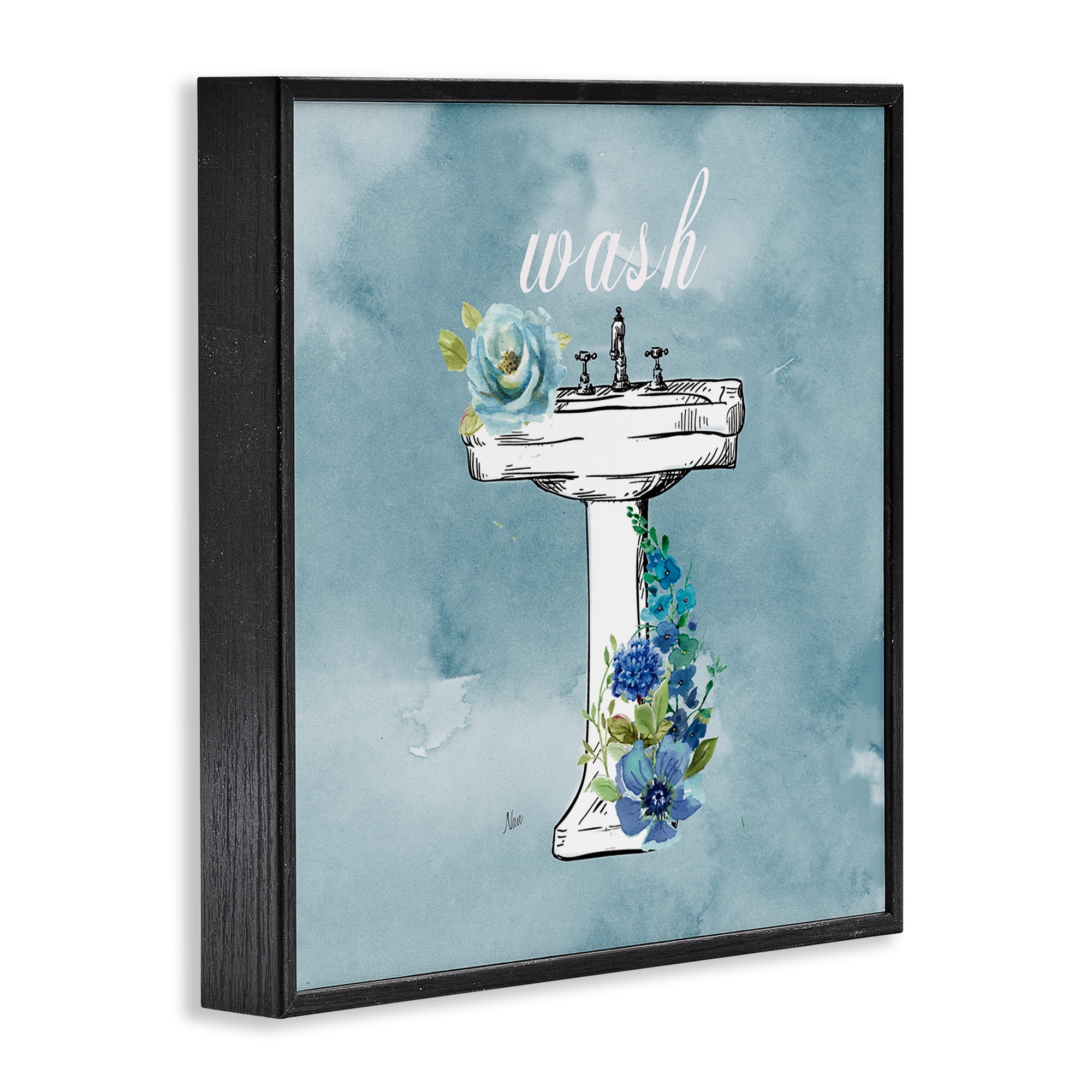 Stupell Industries Floral Bathroom Rules Wash Black Framed Giclee Art, design by Nan