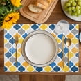 thumbnail image 4 of Yellow Blue Morocco Pattern Placemats Set of 6, Modern Moroccan Geometric Placemats for Dining Table, Place Mats for Kitchen Tabletop, Waterproof Wipeable Dining Table Mats Set, 4 of 9