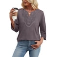 thumbnail image 4 of WIHOLL 3/4 Length Sleeve Summer Tops for Women Trendy Blouses V Neck Lace Shirt Beach Vacation Cruise Outfits, 4 of 11