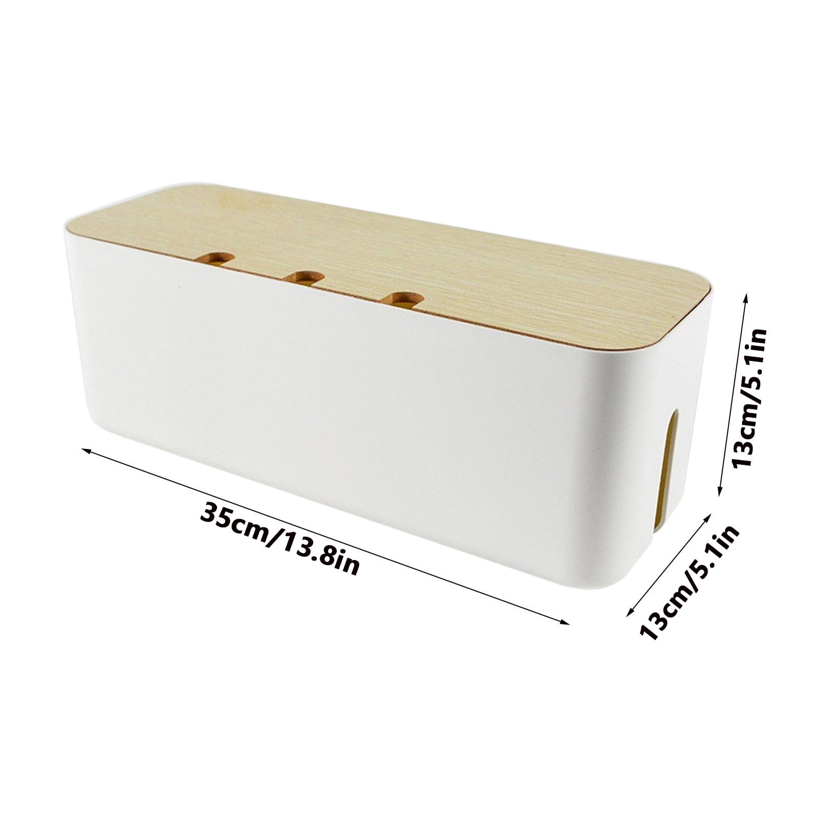 Miommo White Cable Management Box with Wooden Lid, 11.8x4.5 Inches Desk Cord Organizer to Hide Power Strips & USB Hub Cables for TV Computer, Heat-Resistant Plastic, 1-Pack