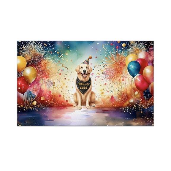 Hello 2025 Golden Retriever Celebrates Happy New Year Firework Balloon Doormat Goldens Dog Lover Gifts Idea Indoor Outdoor Welcome Mat - 02024