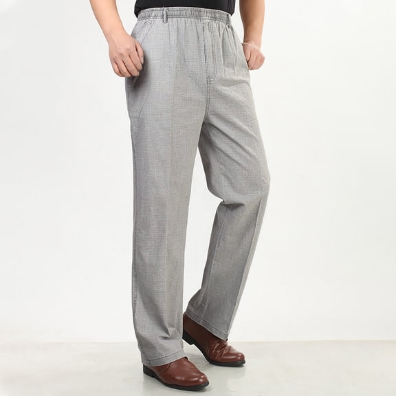 Dxzfnsa Men's Pants Mens Summer Lightweight Solid Color Trousers Outdoor Elastic Waist Sweatpants with Pockets Casual Athletic Straight Leg Pants