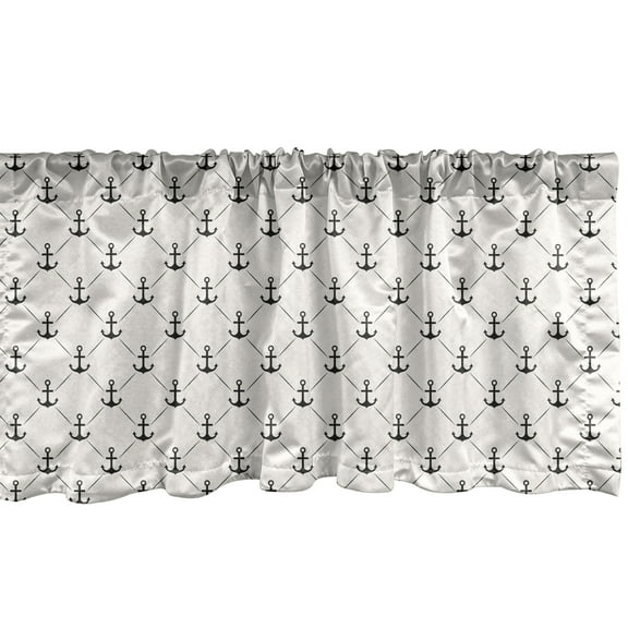 Ambesonne Anchor Window Valance, Abstract Retro Sailing, 54" X 18", Off White Black