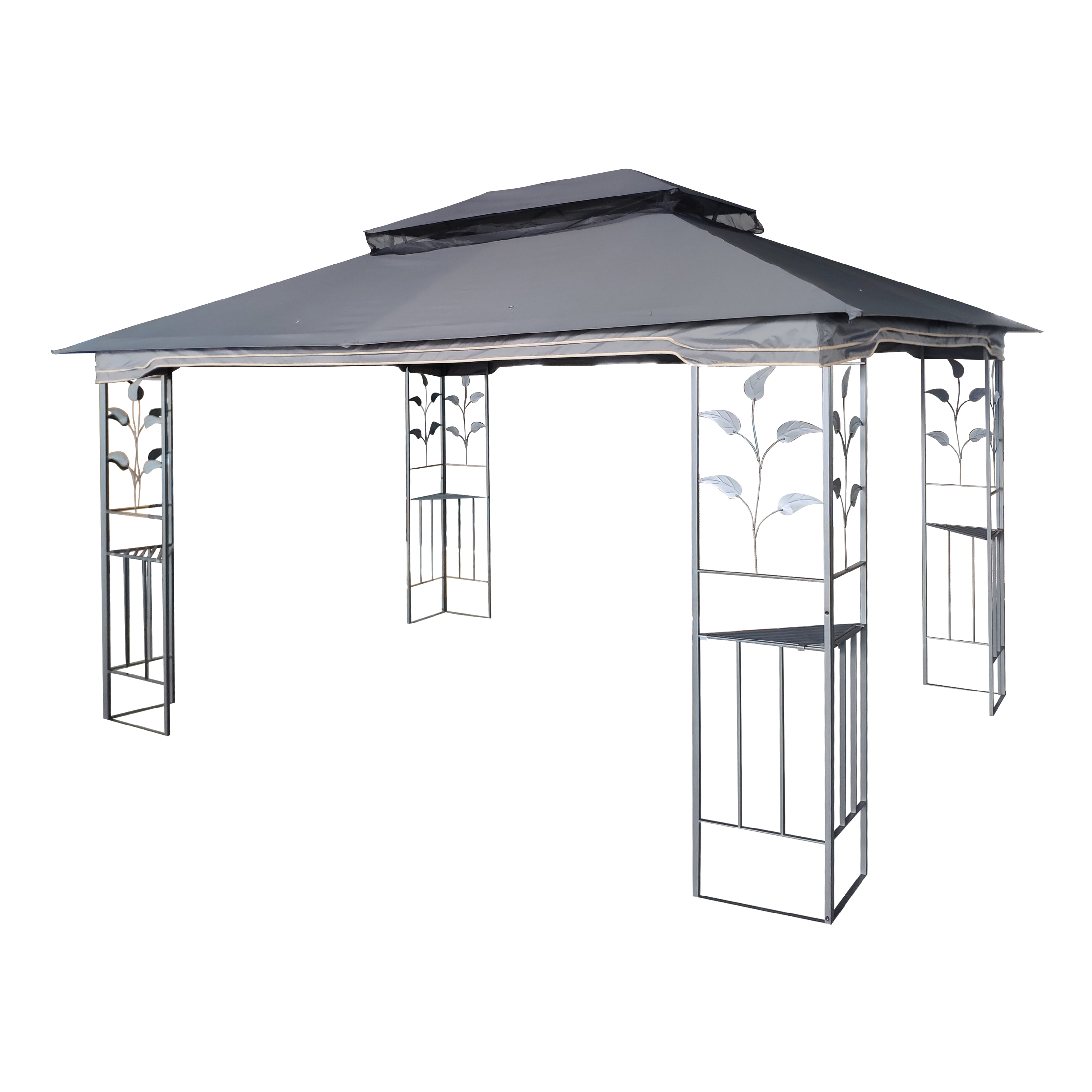 Outdoor Gazebo Tent, 13x10 FT Double Roof Tent with Mosquito Net for Garden Backyard, Gray Top