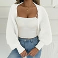 thumbnail image 3 of Uootdi Women's Cropped Knit Cardigan - Open Front Balloon Sleeve Sweater, Casual Lightweight Outerwear, Trendy Multi Color Options, Versatile Spring Fall Outfit White Women Top, 3 of 6