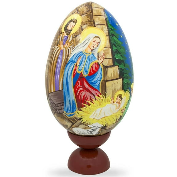 Virgin Mary in Mangle Nativity Scene Wooden Egg Figurine 7.25 Inches