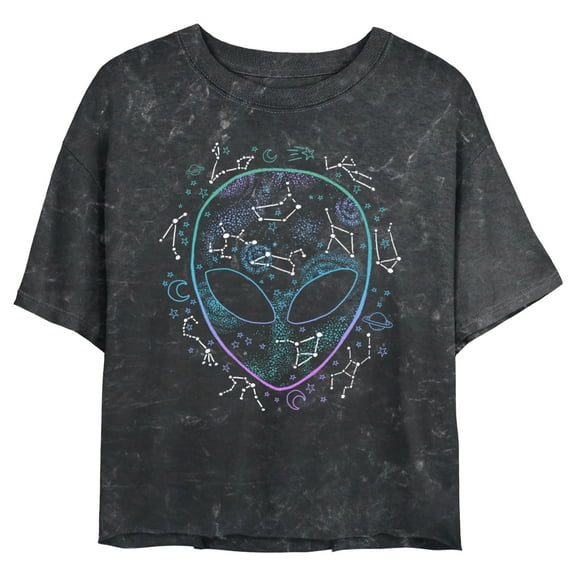 Junior's Lost Gods Alien Zodiac Star Symbols Crop Graphic Tee Black Small