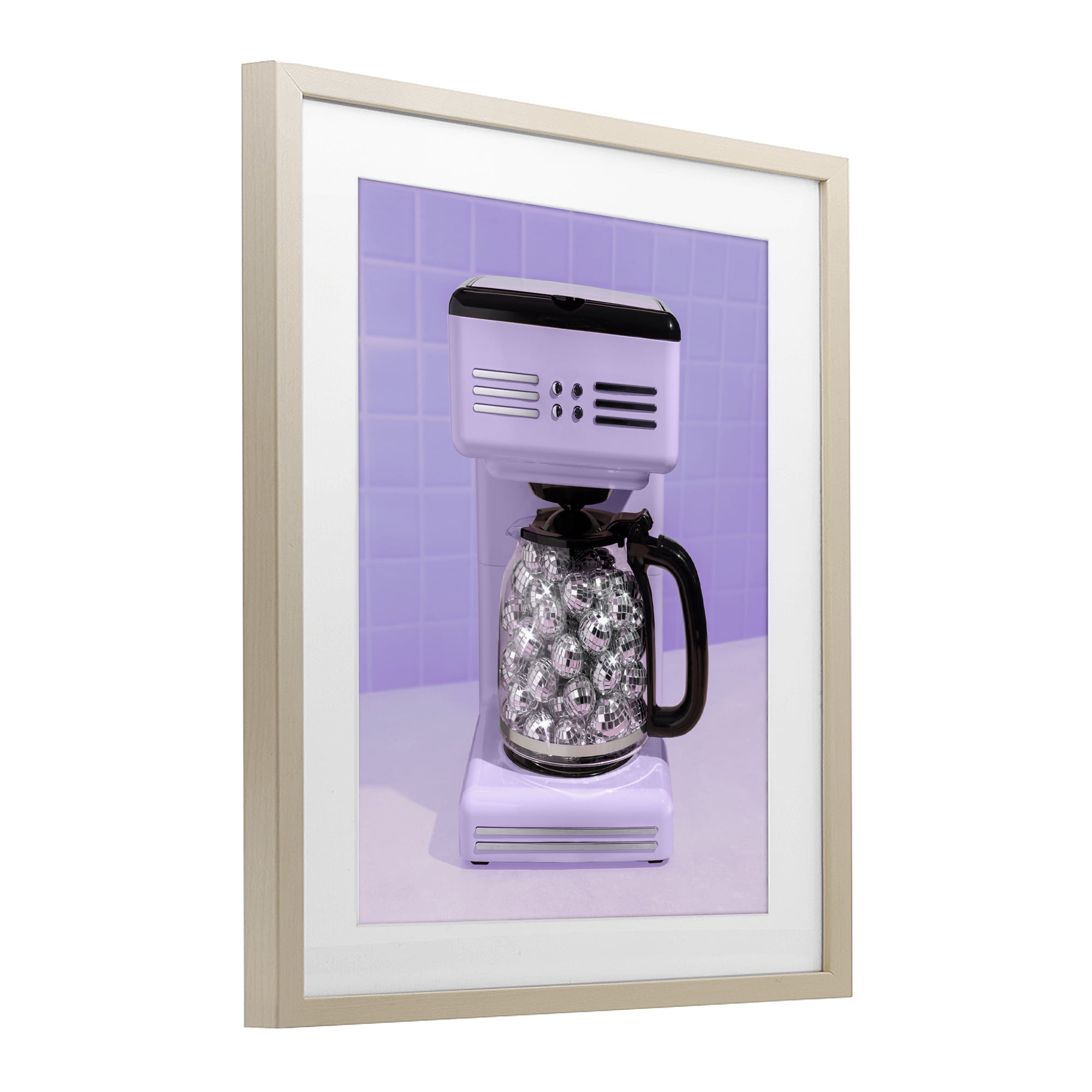 Stupell Industries Disco Coffee Maker over Purple Birch Framed Print Under Glass, design by LISH Creative