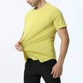 thumbnail image 6 of Summer Shirt For Men Fashion Crew Neck Breathable Elastic Sport Solid Color Casual Short Sleeved Summer Classic Basic Tee Shirts - Yellow∣2XL, 6 of 6