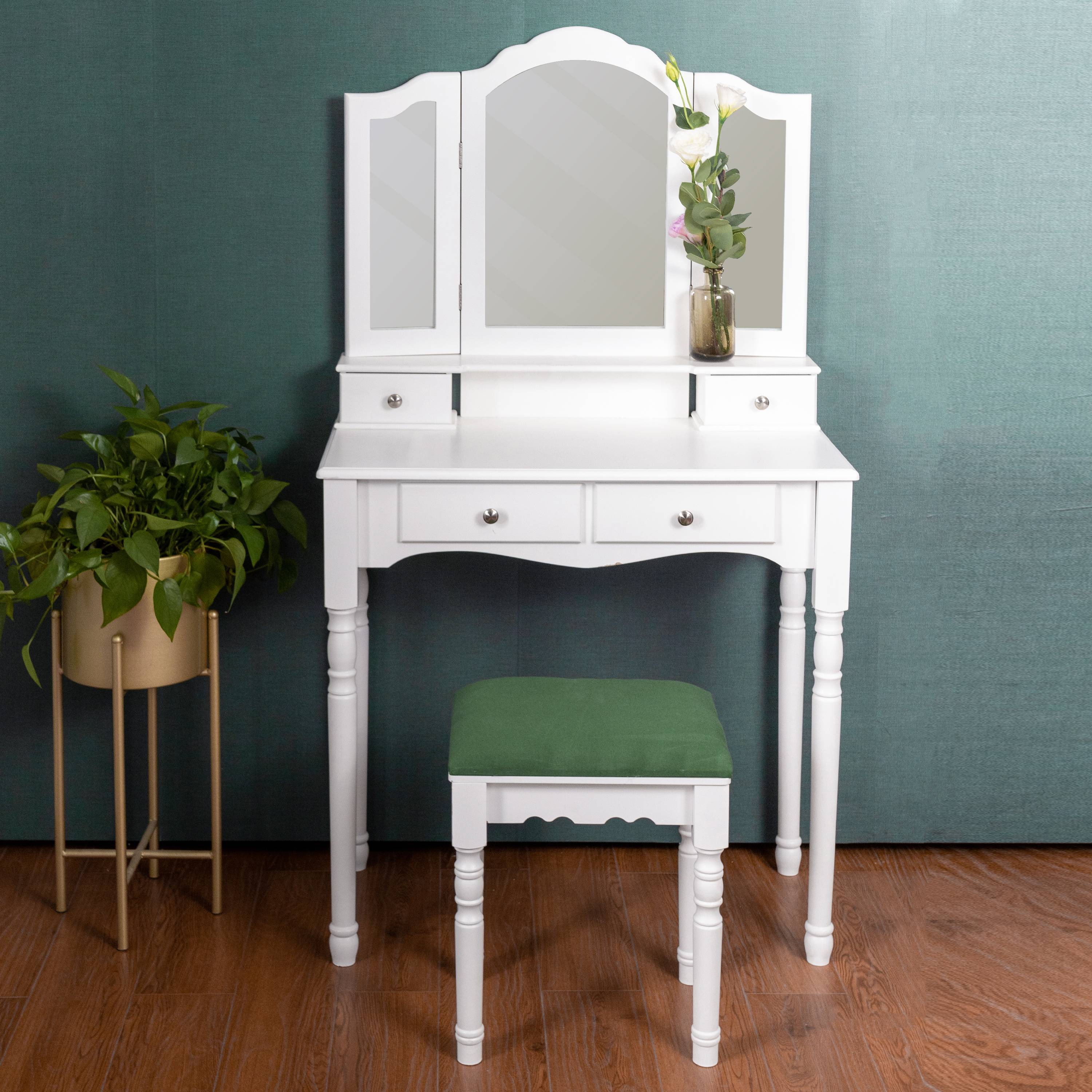 Vanity Table Set Makeup Dressing Table,Folding Mirror with Cushioned