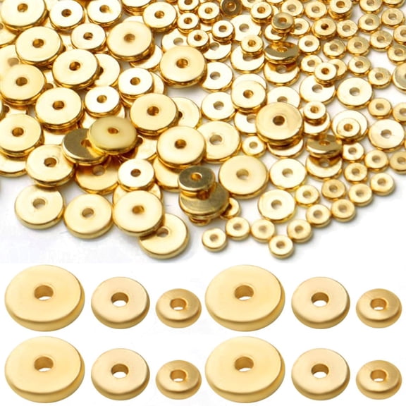 200pcs 4mm/6mm/8mm Gold Flat Round Spacers Beads Brass Rondelle Disc Spacers Loose Beads Jewelry Bead Spacer for DIY Bracelet Jewelry Crafts Making