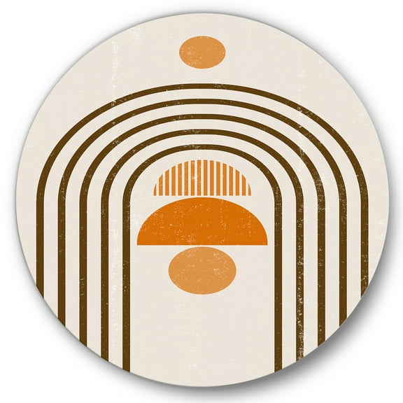 Designart 'Abstract Rainbow Moon and Sun In Earth Tones IV' Modern Circle Metal Wall Art 36x36 - Disc of 36